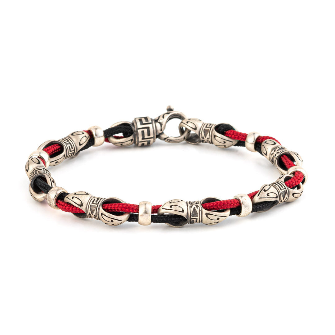 Meander Cord Bracelet – 925 Sterling Silver — Black & Red