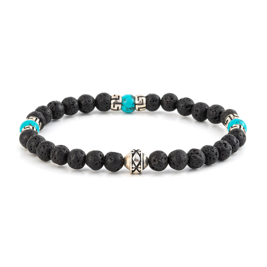 Meander Bracelet – 925 Sterling Silver with Lava Beads