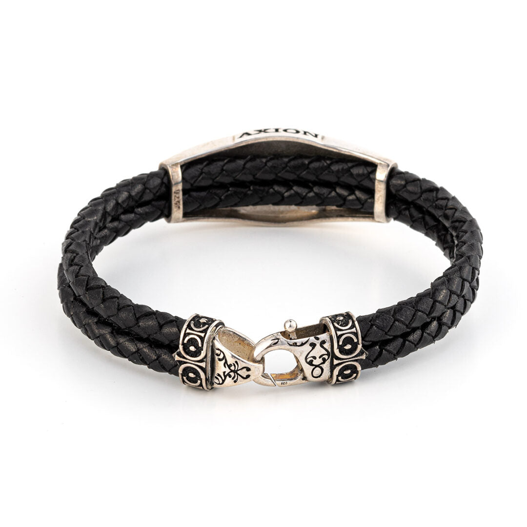 Fleur De Lis Cross Leather Bracelet – 925 Sterling Silver — Black