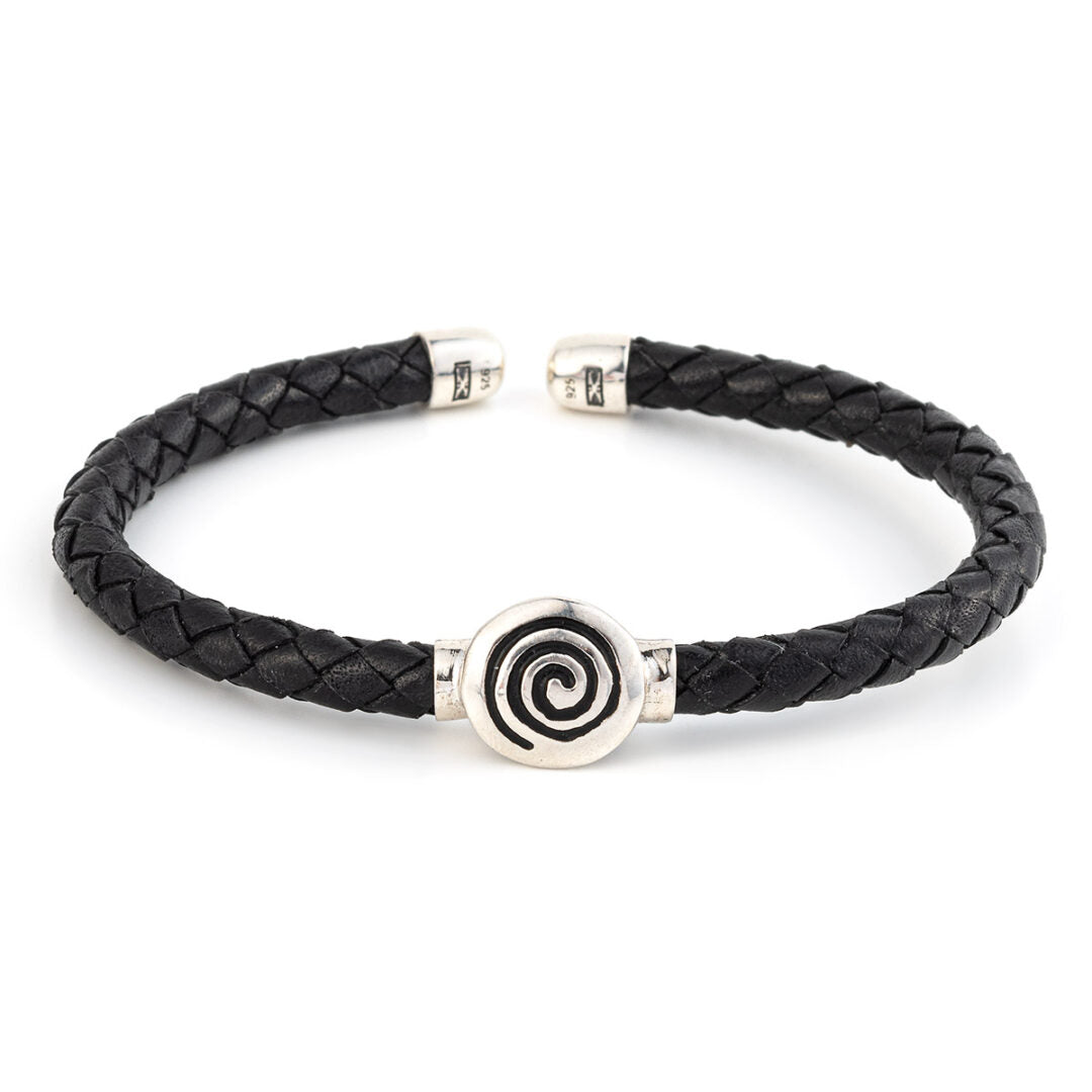 Sterling silver leather spiral bracelet