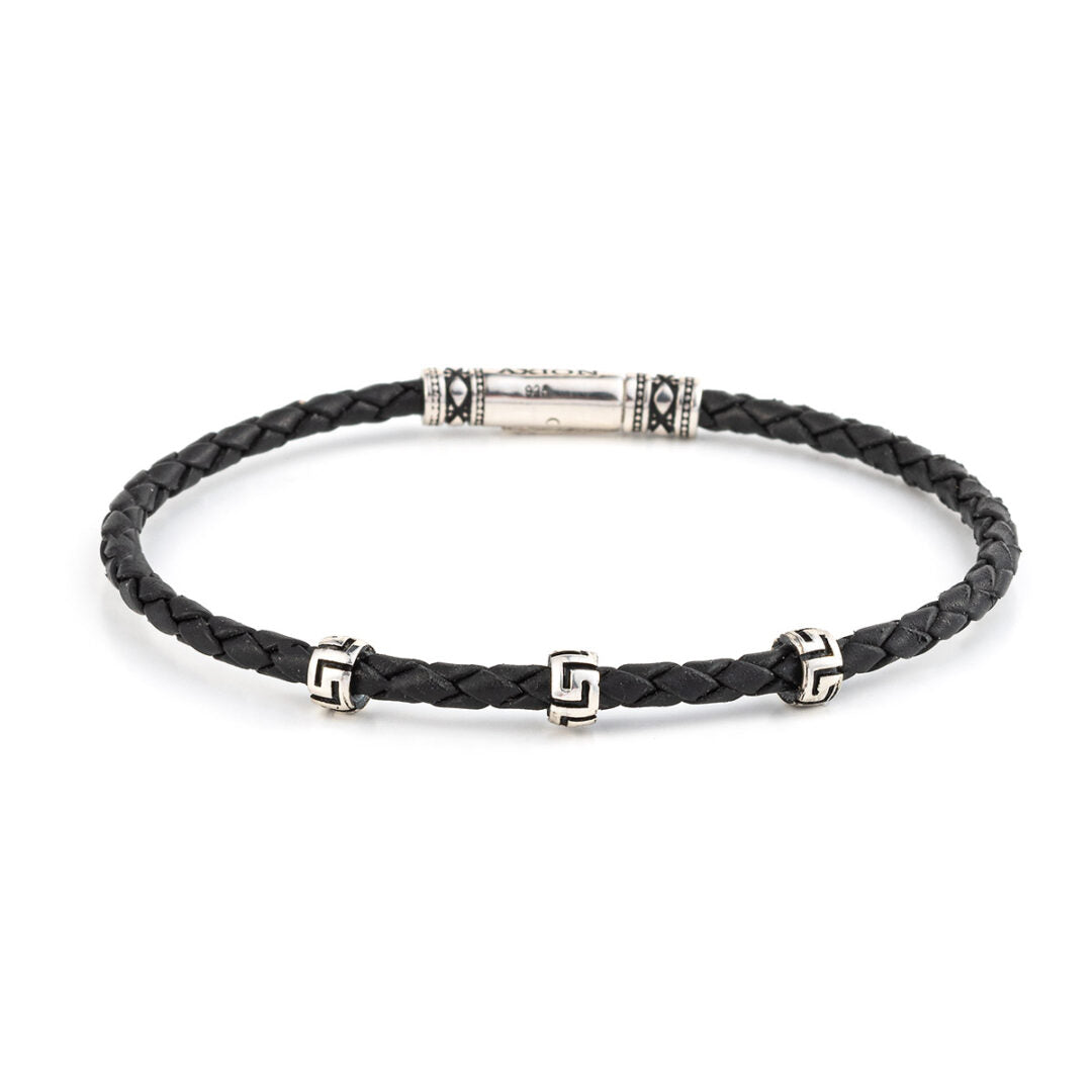 Meander Leather Bracelet - 925 Sterling Silver