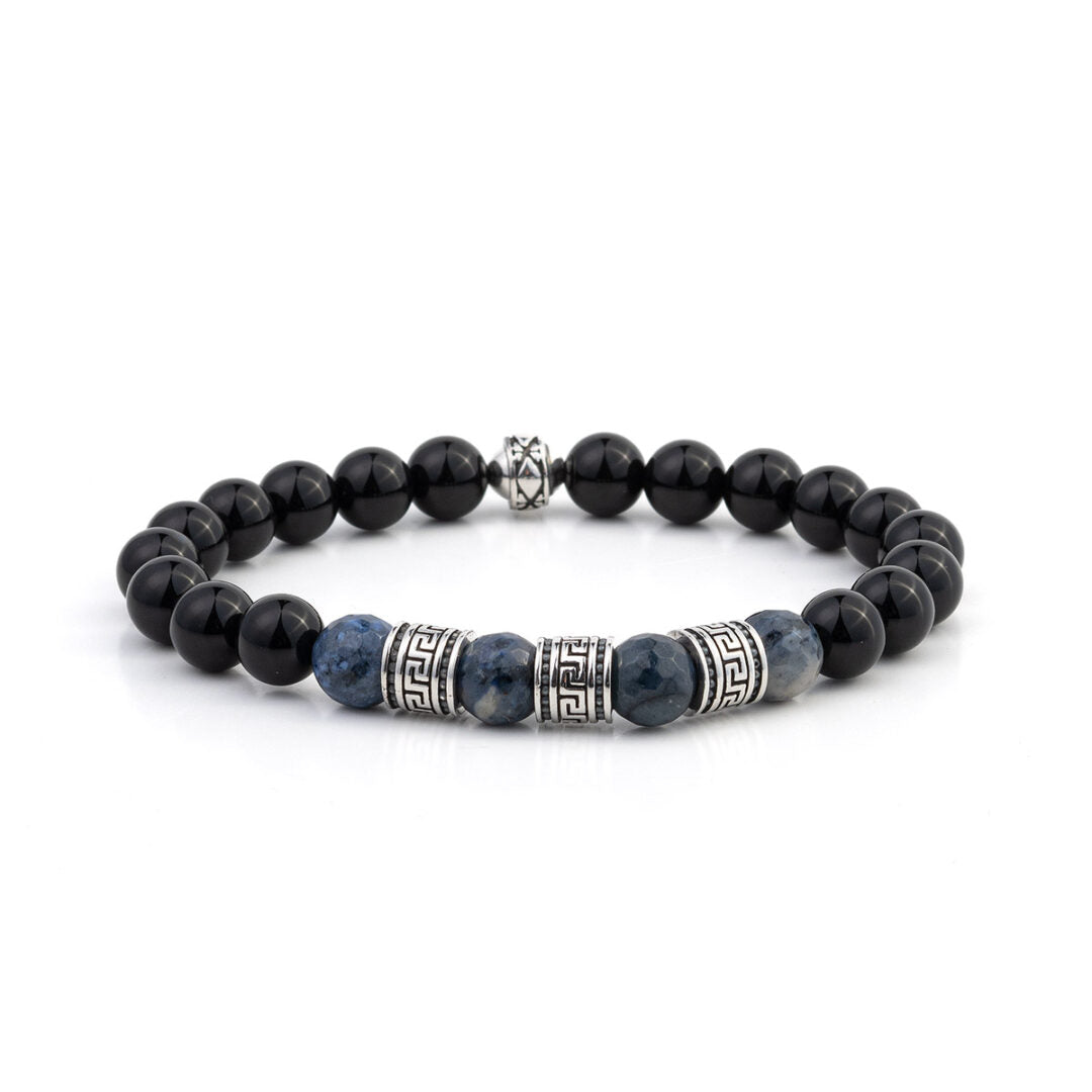 Meandros Motif Bracelet with Onyx and Sodalite Beads