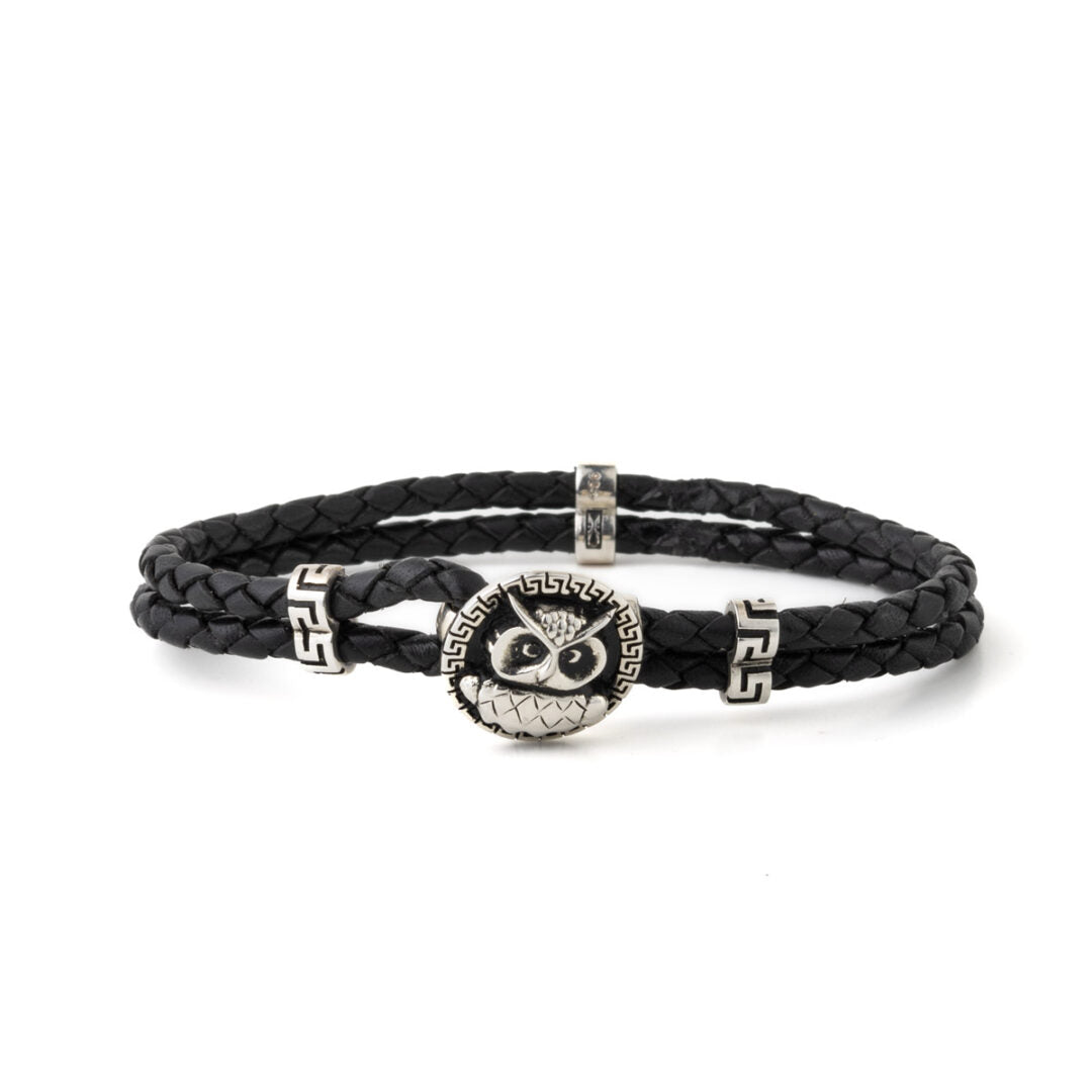 Owl Leather Bracelet - Sterling Silver