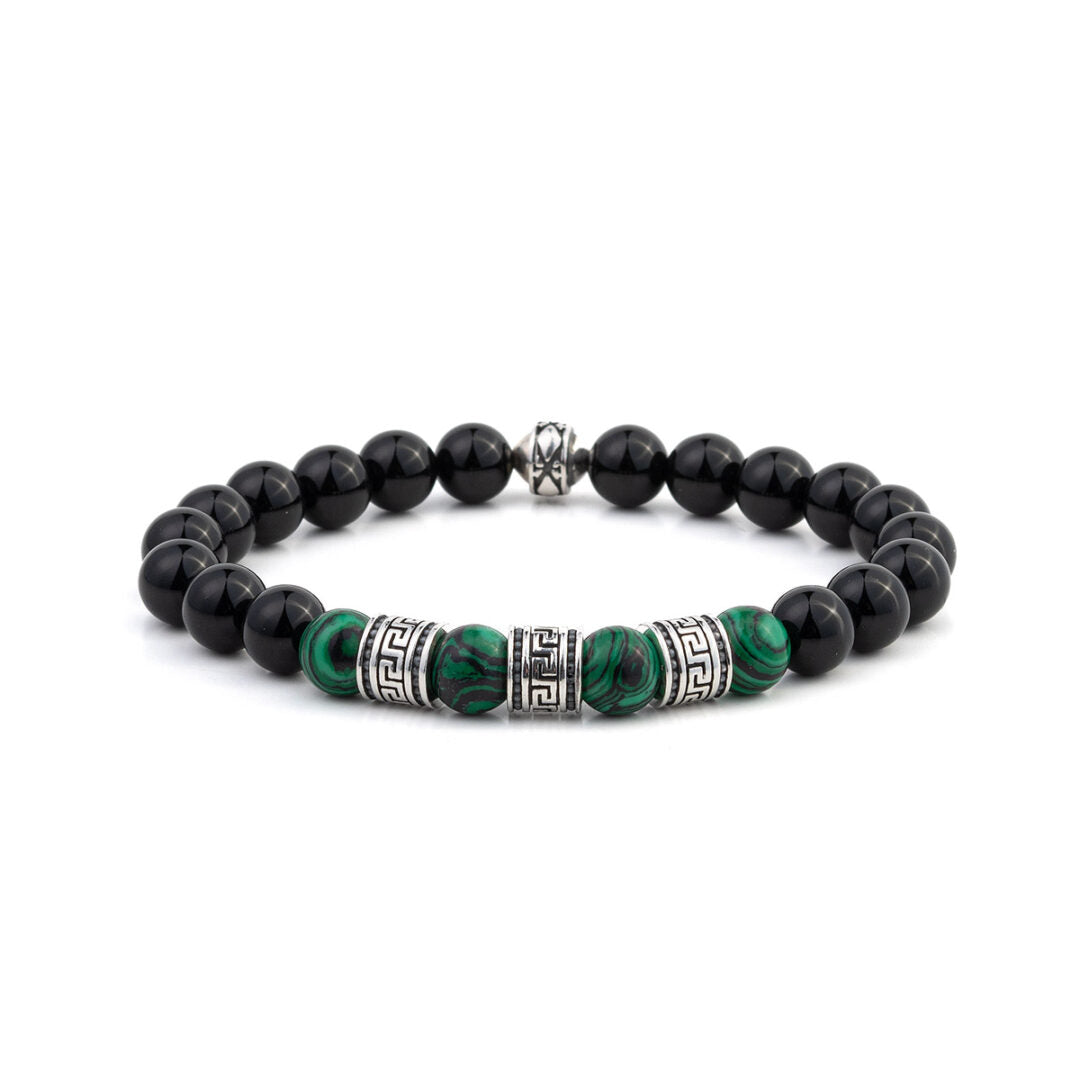 Meandros Motif Bracelet with Onyx and Malachite Beads