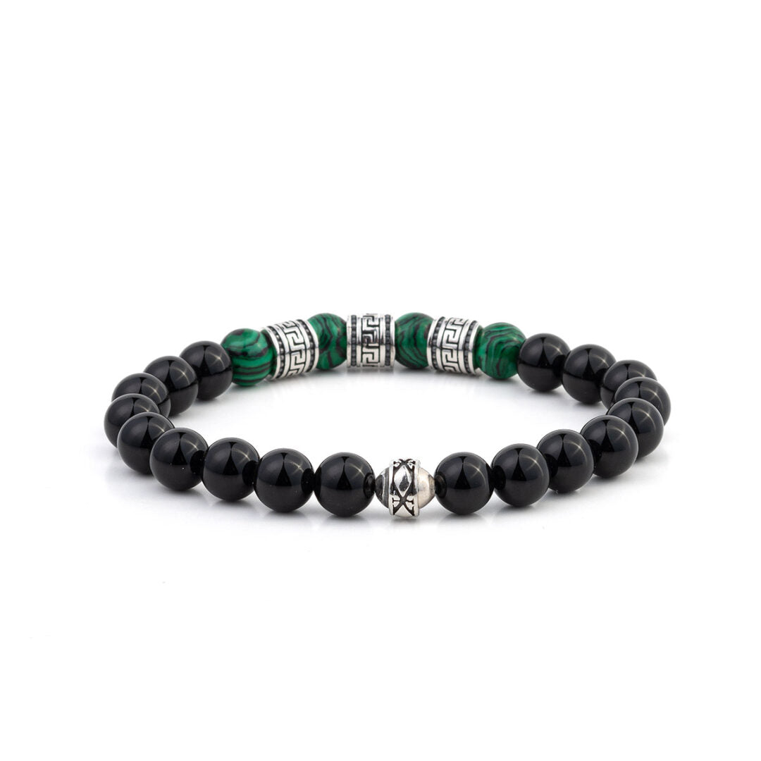 Meandros Motif Bracelet with Onyx and Malachite Beads