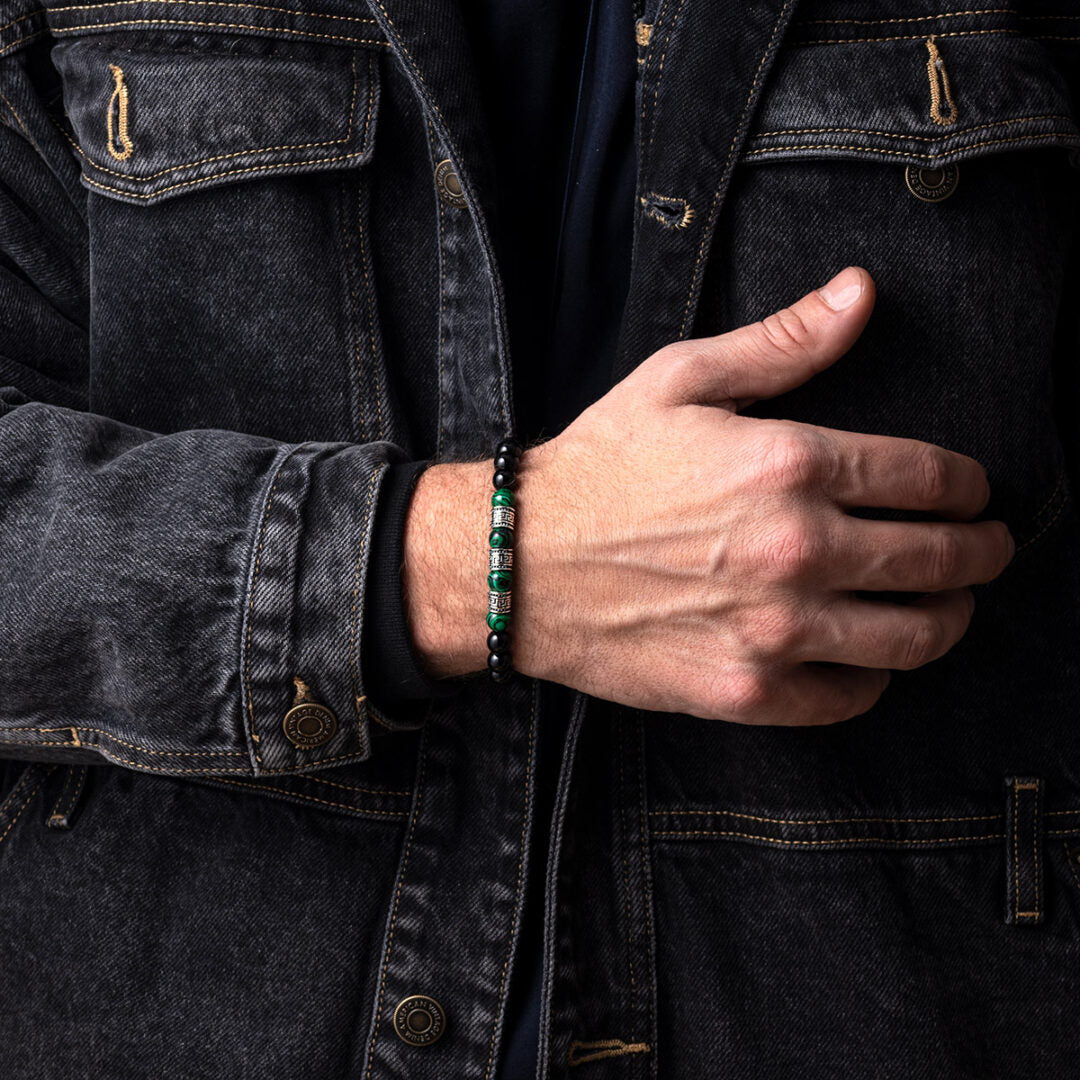 Βραχιόλι με Onyx και Malachite Πέτρες – Ασήμι 925