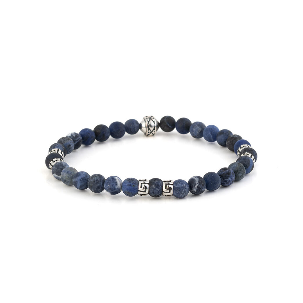 Meander Bracelet with Sodalite Beads - Sterling Silver