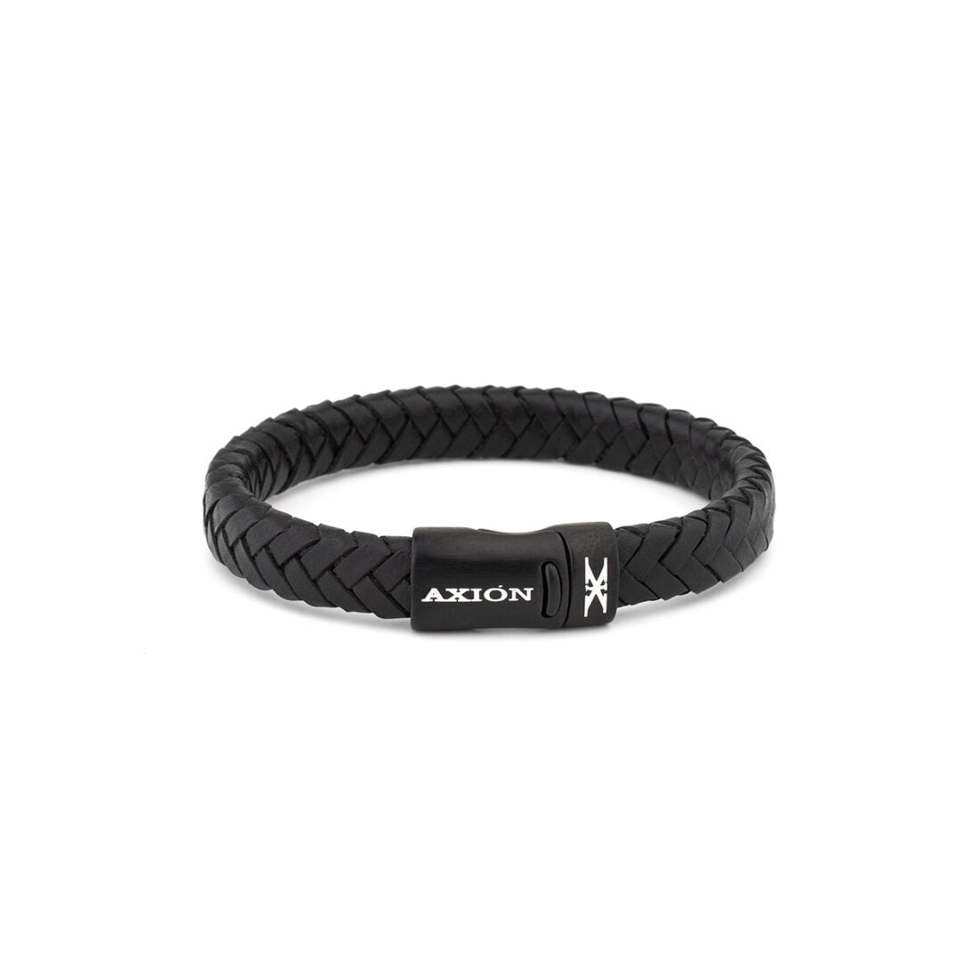 Axion Stainless Steel Leather Bracelet — Black with Black Clasp