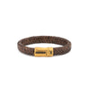Stainless Steel Leather Bracelet with Meander Motif — Brown with Gold Clasp