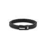 Stainless Steel Leather Bracelet with Meander Motif — Black with Black Clasp