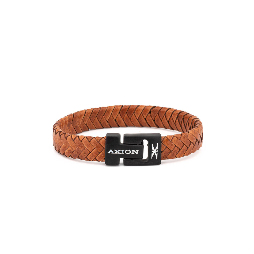 Axion Leather Bracelet and Stainless Steel — Light Brown with Black Clasp