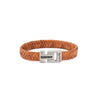 Stainless Steel Leather Bracelet with Meander Motif — Light Brown with Silver Clasp