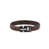 Stainless Steel Leather Bracelet with Meander Motif — Brown with Black Clasp