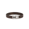 Stainless Steel Leather Bracelet with Meander Motif — Brown with Silver Clasp