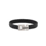 Stainless Steel Leather Bracelet with Meander Motif — Black with Silver Clasp