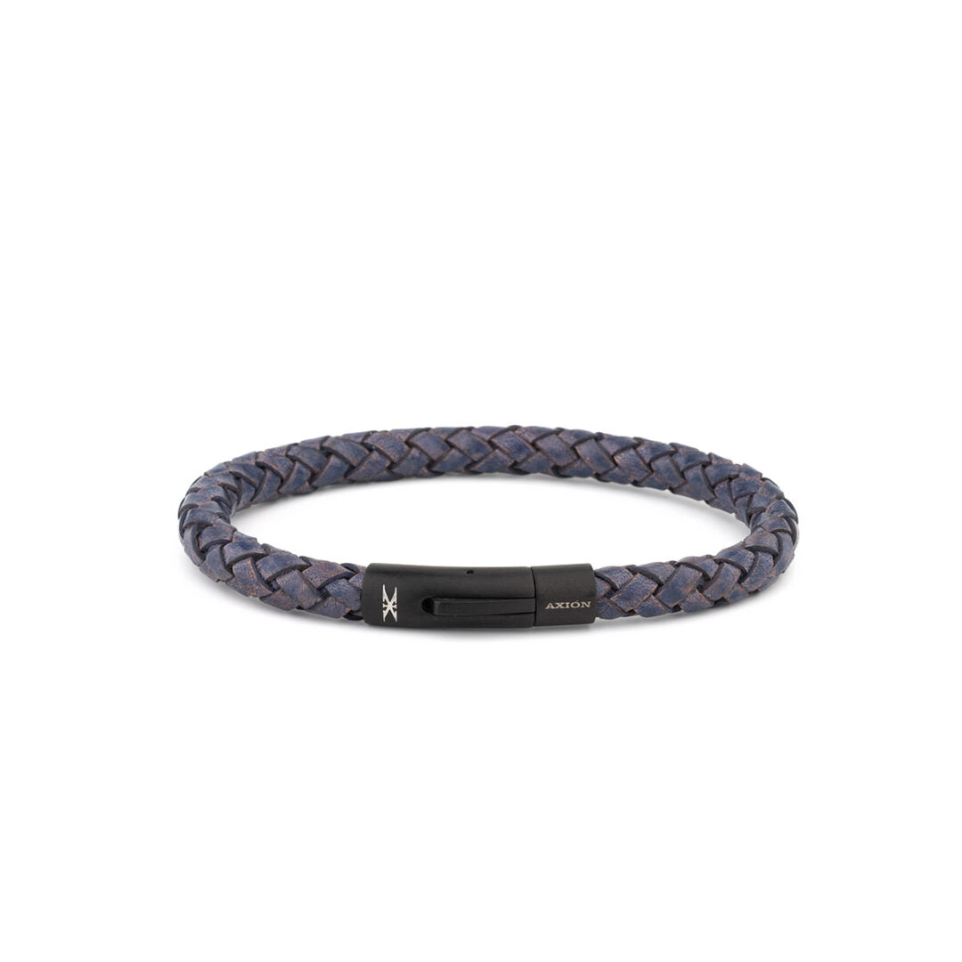 Axion Leather Bracelet with Black Stainless Steel Clasp — Blue