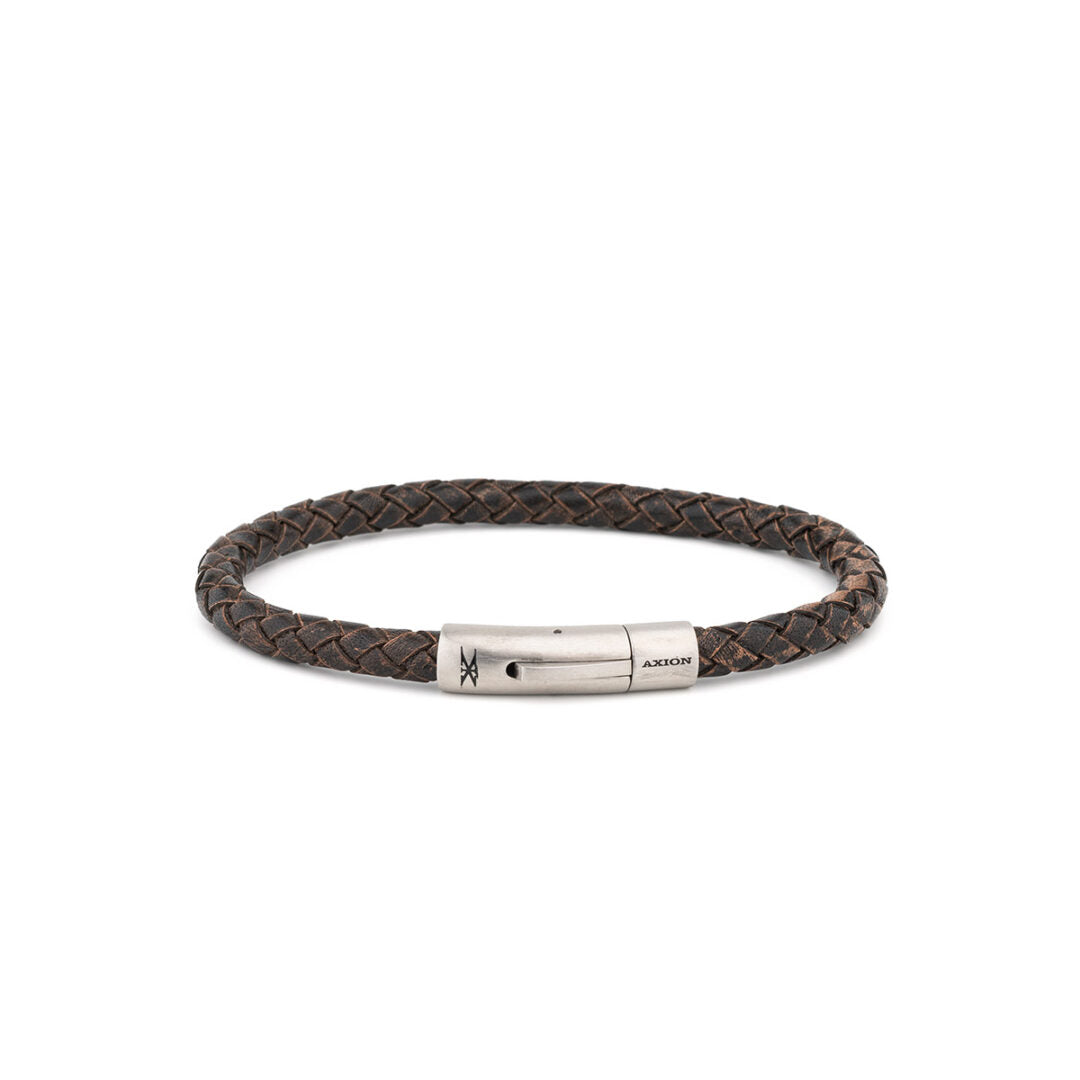Axion Leather Bracelet with Stainless Steel Clasp — Dark Brown
