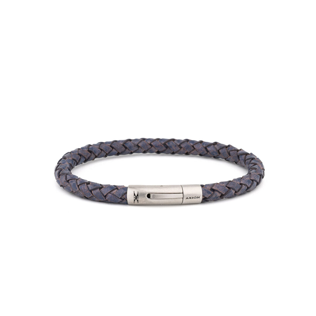 Axion Leather Bracelet with Stainless Steel Clasp — Blue