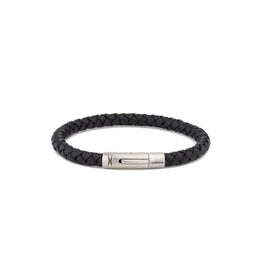 Axion Leather Bracelet with Stainless Steel Clasp — Black
