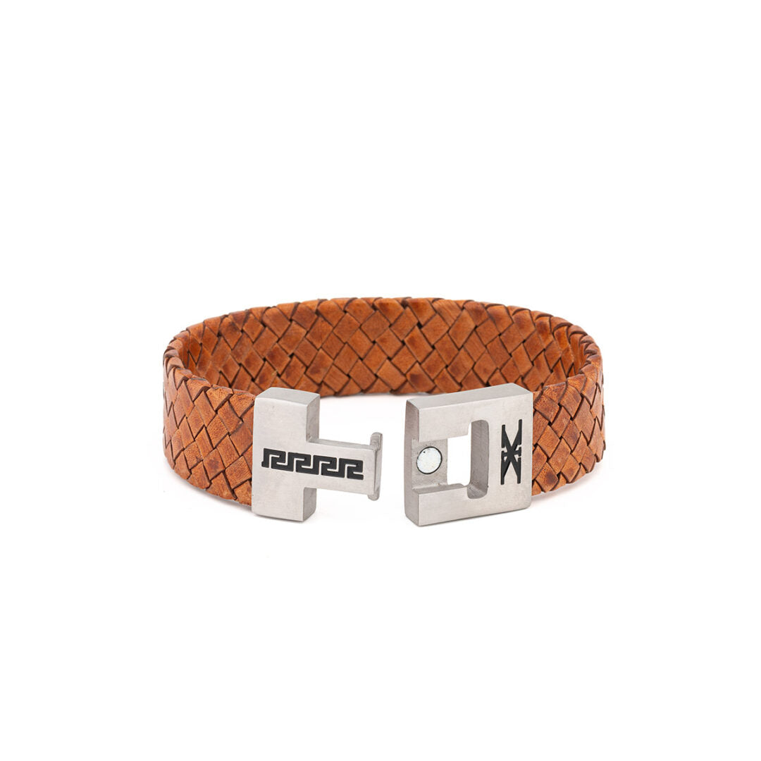 Meander Leather Bracelet and Stainless Steel — Black with Black Clasp