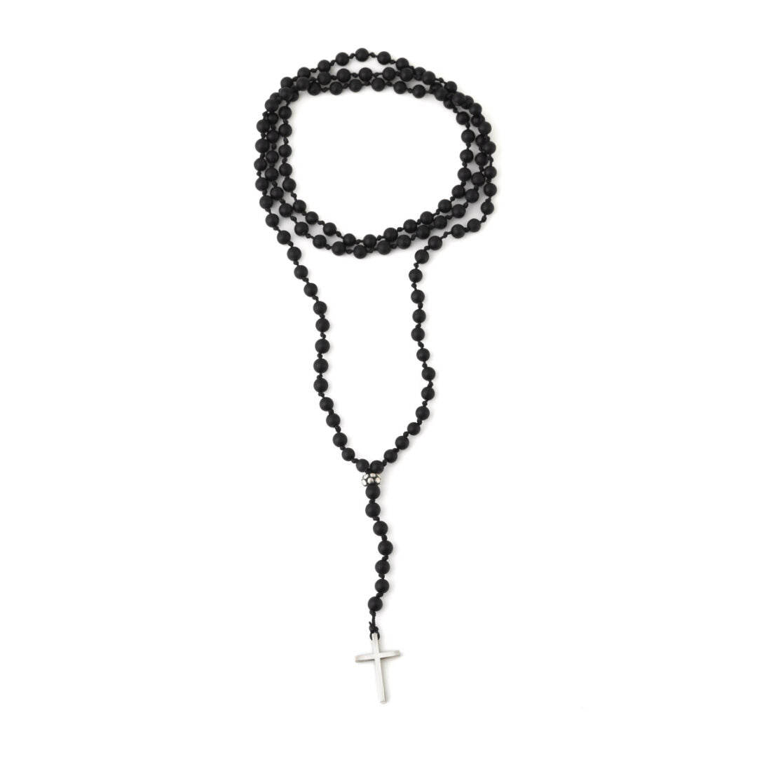 Rosary Necklace with Onyx Beads - 925 Sterling Silver