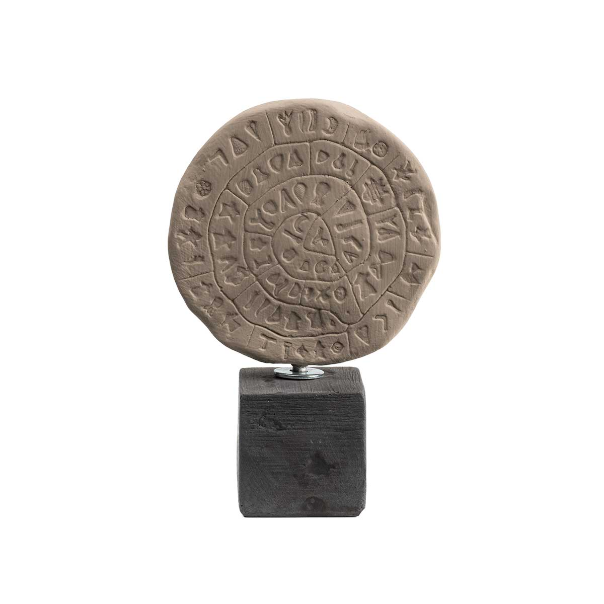 Phaistos Disc Sculpture Inspired by Minoan Civilization — Grey