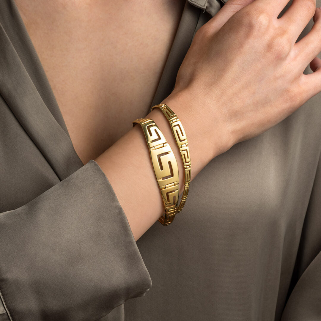 Greca Link Bracelet in Sterling Silver and Gold Plated