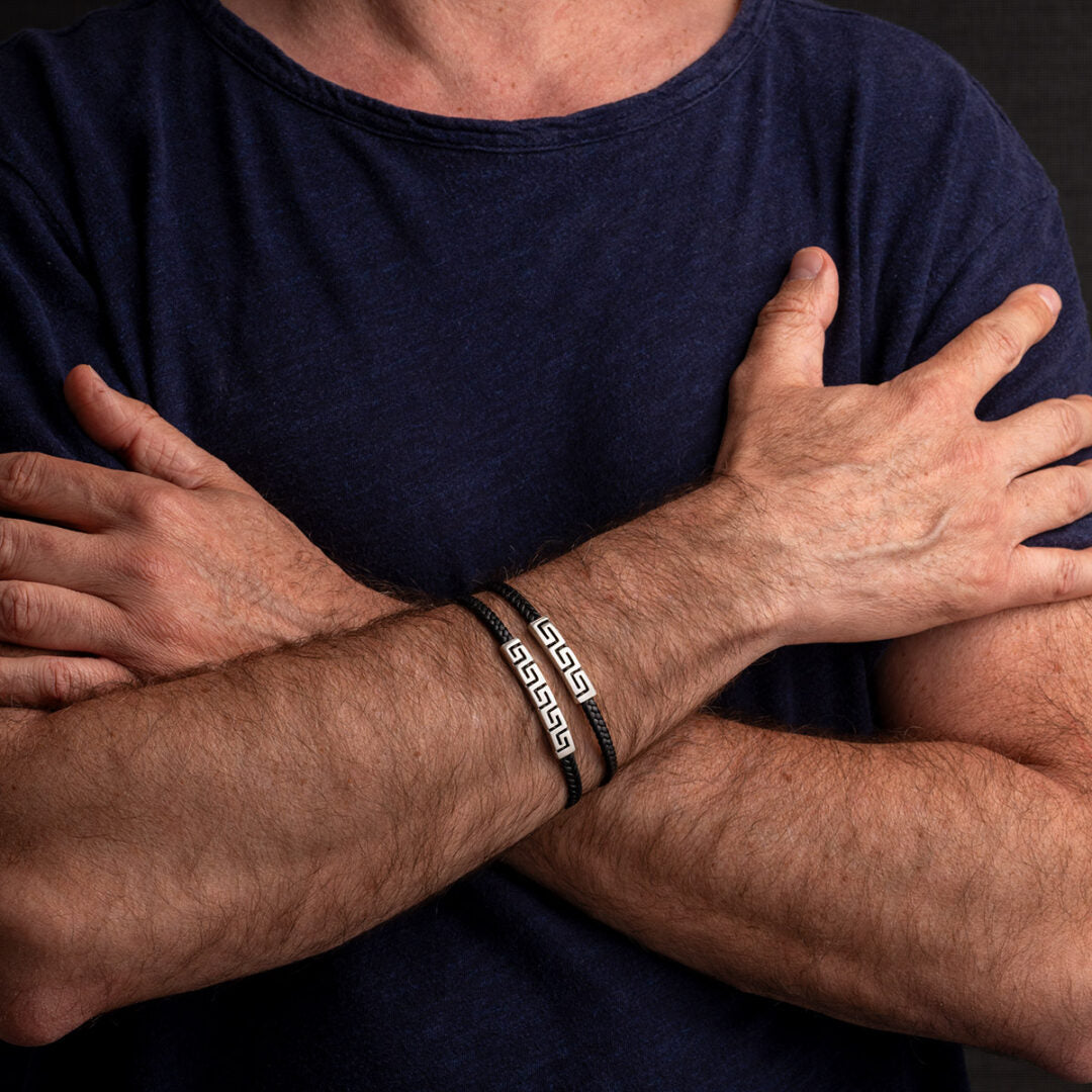 Greca Leather Bracelet - Sterling Silver