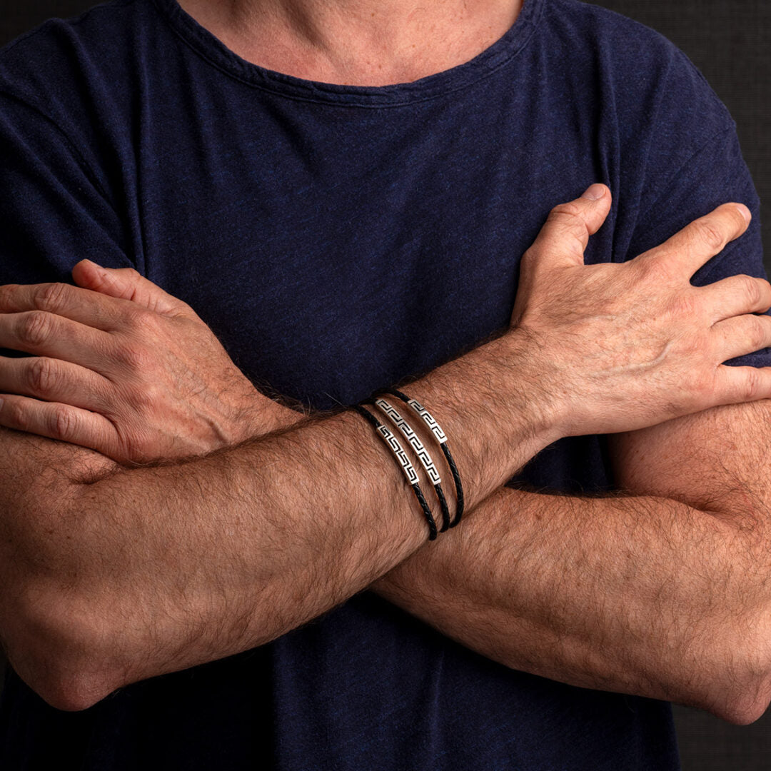 Meander Thin Leather Bracelet - 925 Sterling Silver
