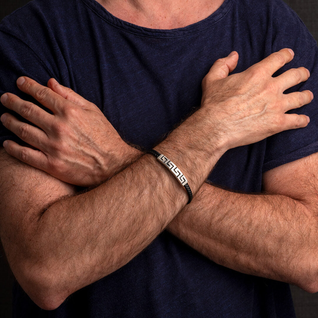 Meandros Leather Bracelet - Sterling Silver