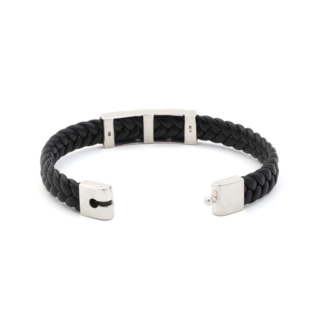 Greek Key Large Leather Bracelet - 925 Sterling Silver