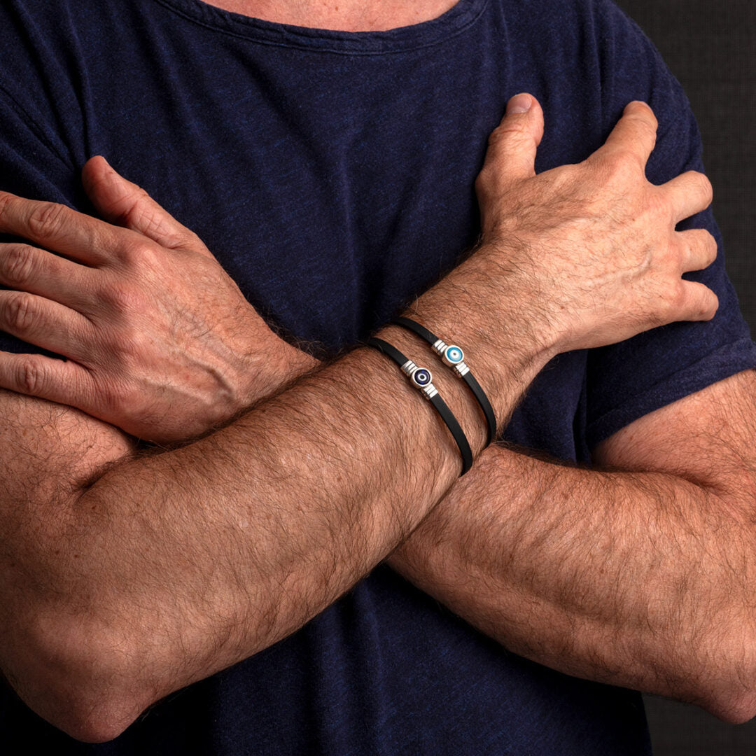 Evil Eye Rubber Bracelet - Sterling Silver — Turquoise