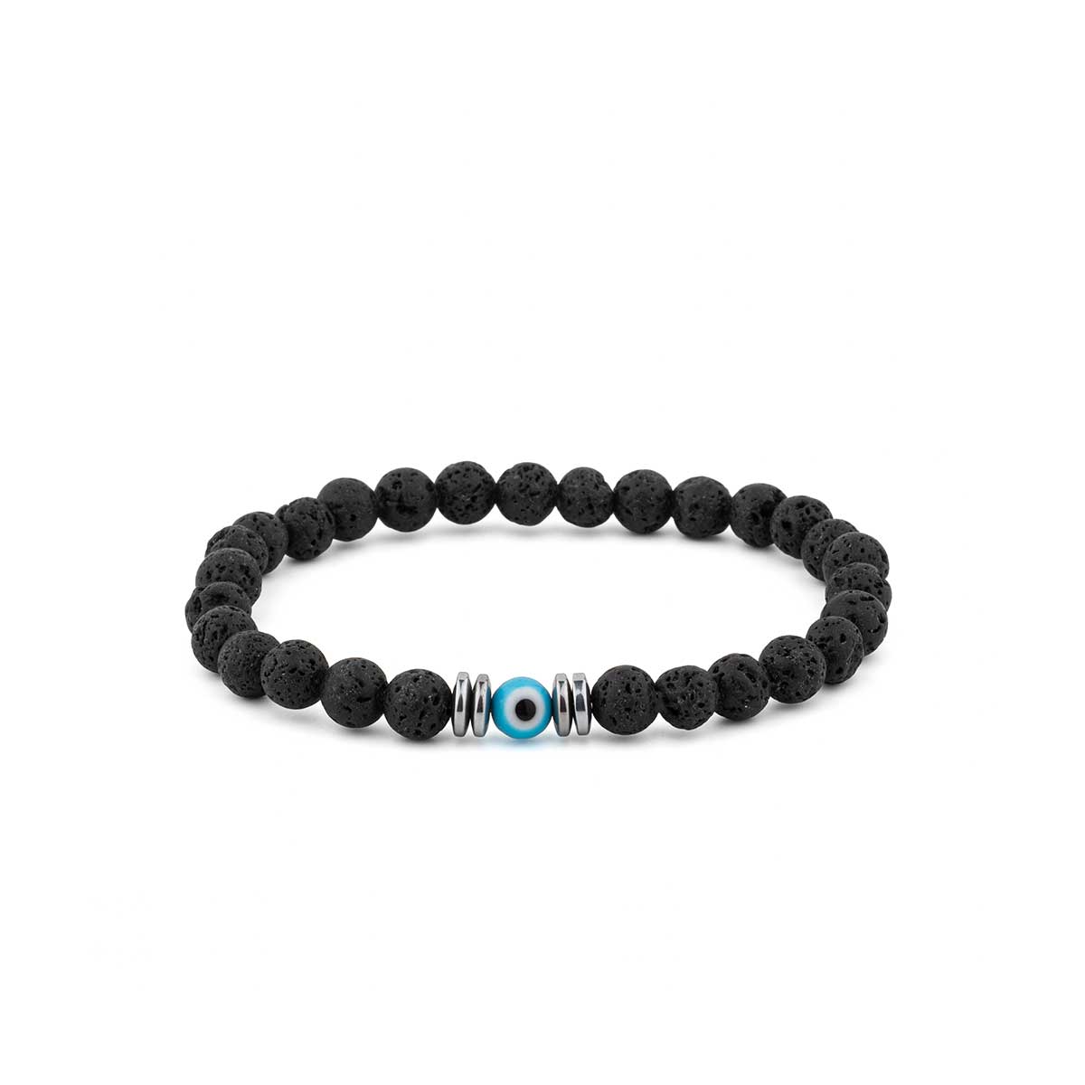 Lava Stone & Evil Eye Elastic Bracelet