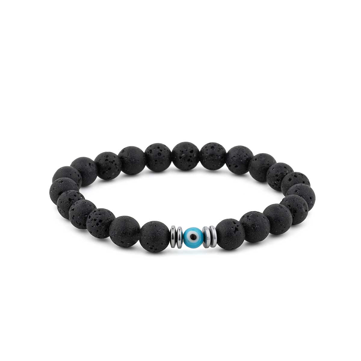 Lava Stone & Evil Eye Elastic Bracelet