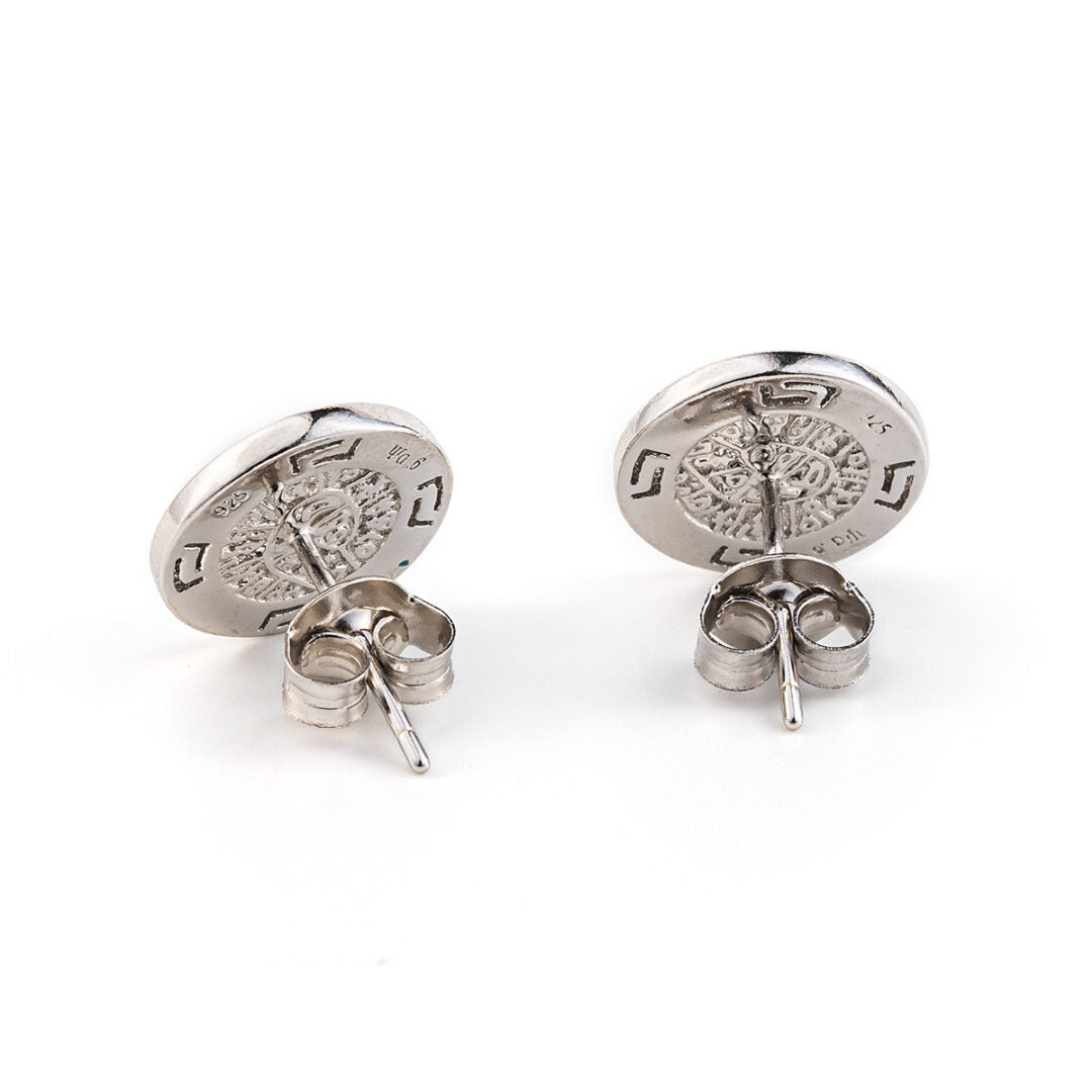 Phaistos Disc Stud Earrings - Sterling Silver 925 with Opal