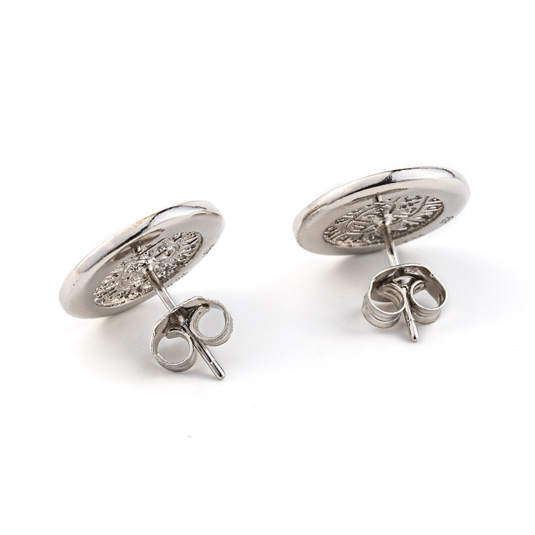 Phaistos Disc Stud Earrings - 925 Sterling Silver with Opal