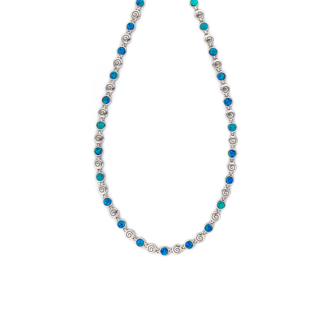 Spiral Necklace - Blue Opal Sterling Silver