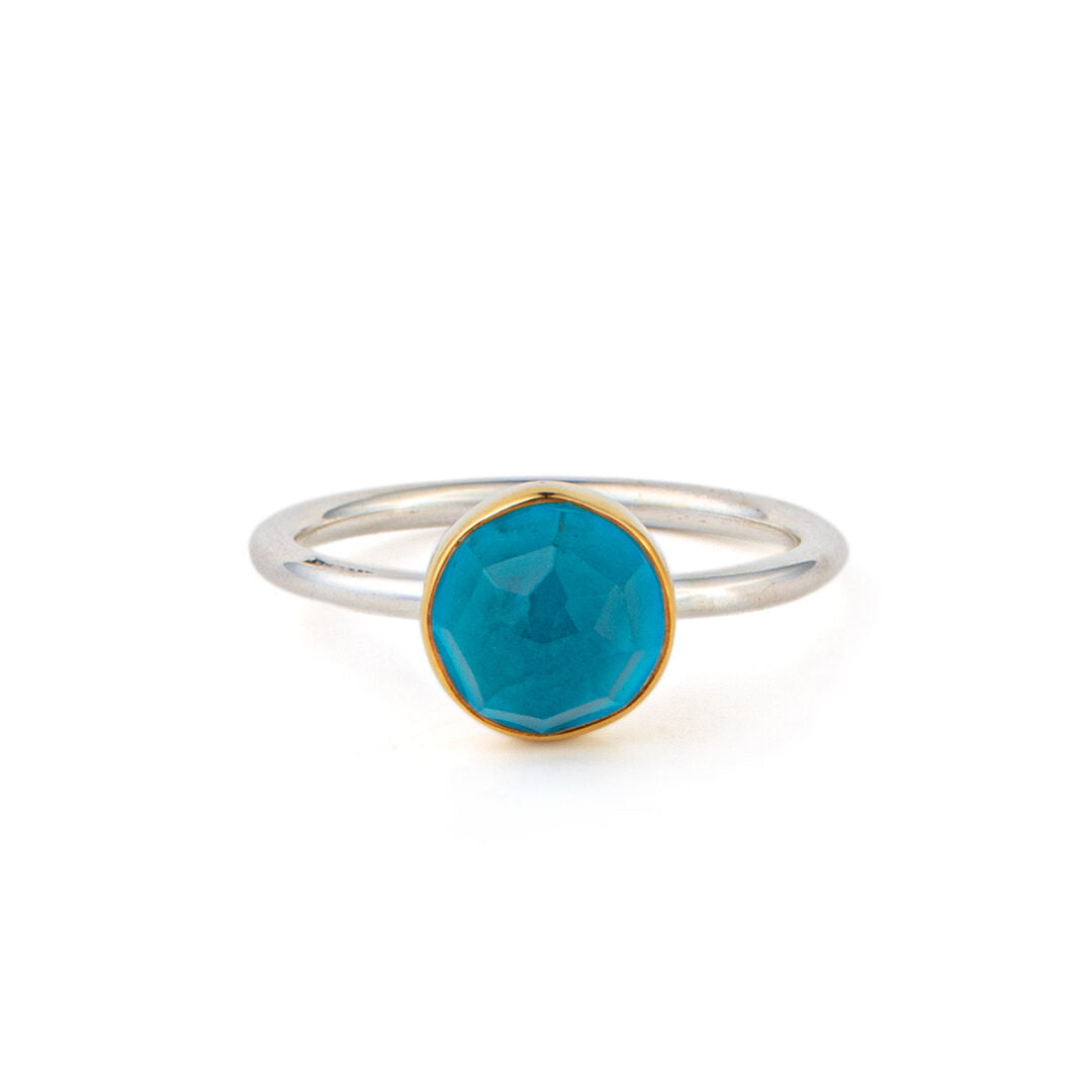 Round Pariba Gemstone Ring - 925 Sterling Silver and Gold Plated