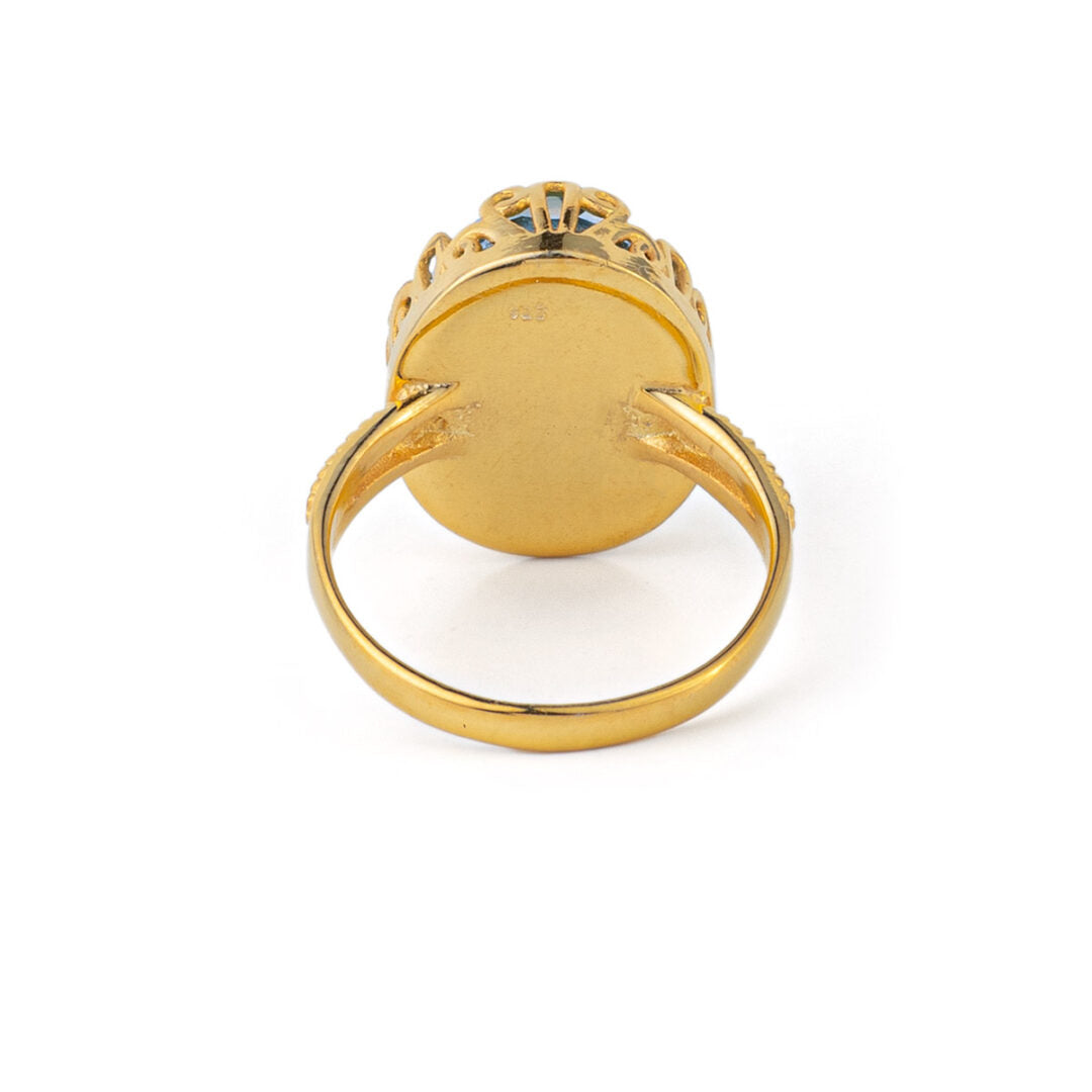 Ruby Oval Statement Ring - 925 Sterling Silver and Gold Plated