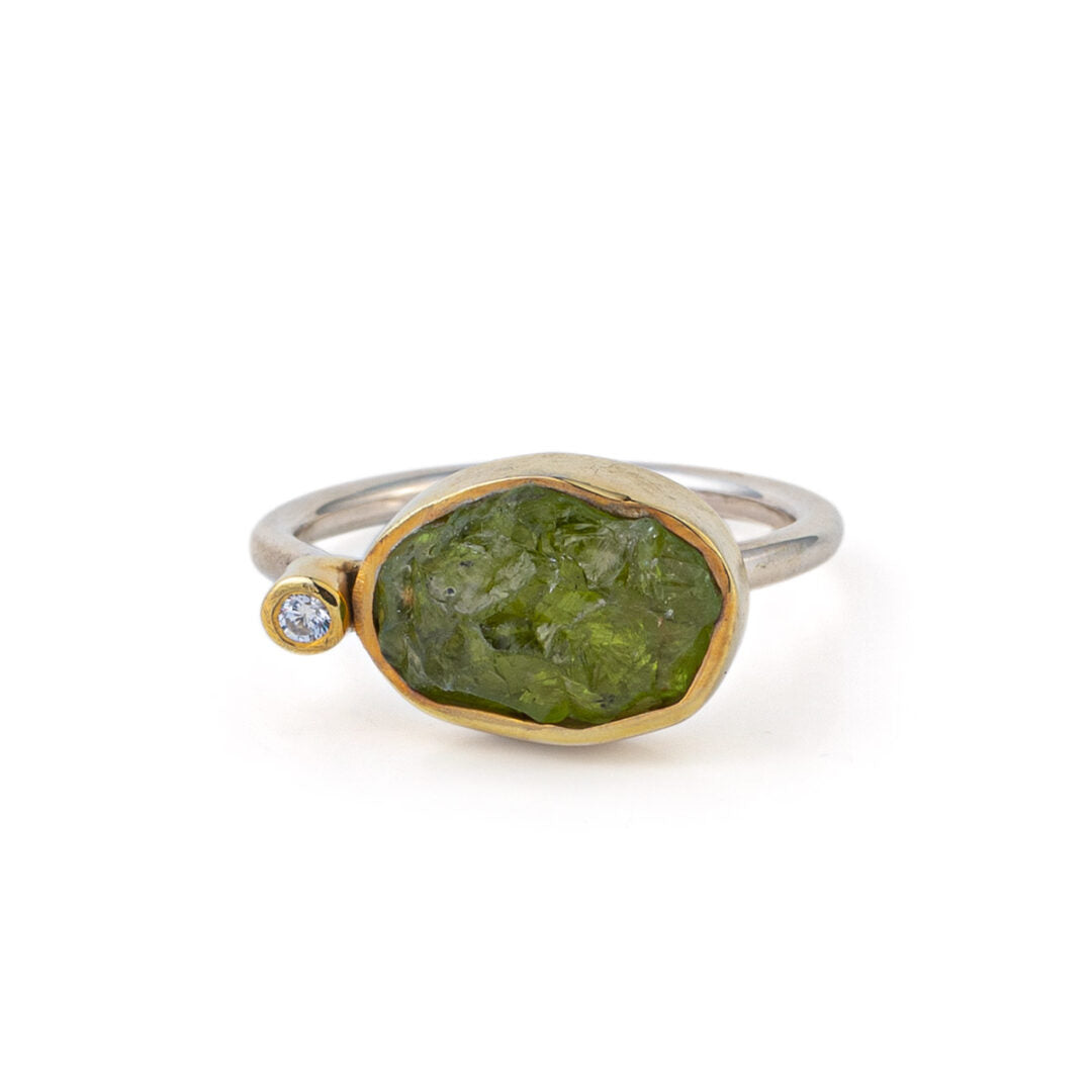 Peridot Gemstone Ring - 925 Sterling Silver and Gold Plated