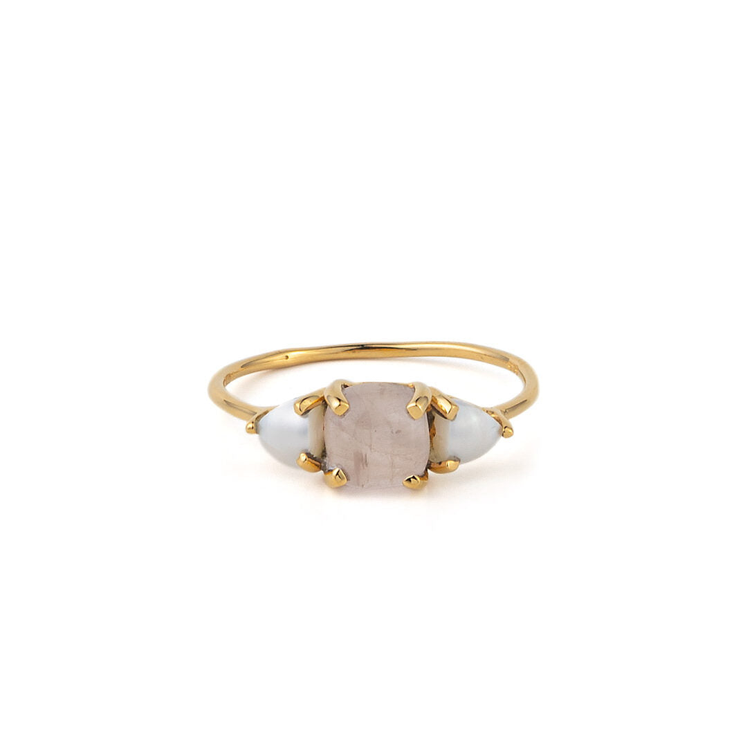 Δαχτυλίδι με Rose Quartz και Μαργαριτάρι – Ασήμι 925 Επιχρυσωμένο