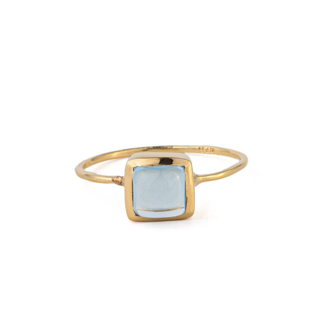 Blue Topaz Gemstone Ring - 925 Sterling Silver and Gold Plated