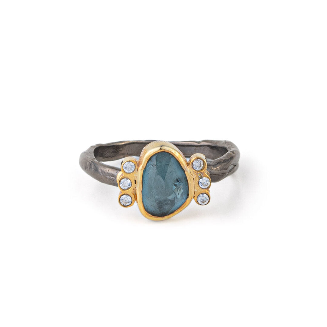 Δαχτυλίδι Blue Topaz και Zircon – Ασήμι 925 Επιχρυσωμένο