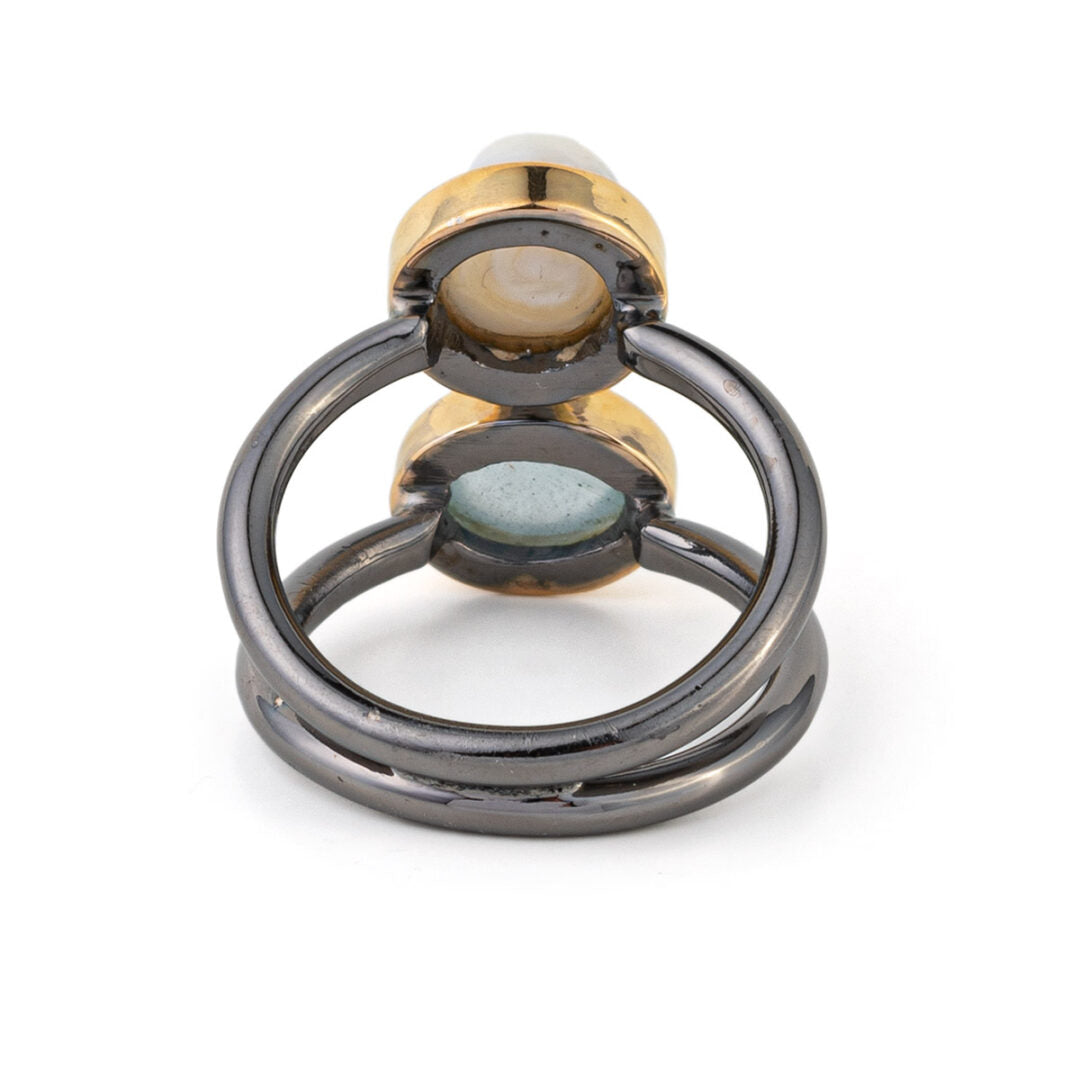 Δαχτυλίδι Aqua Marine και Pearl – Ασήμι 925 Επιχρυσωμένο