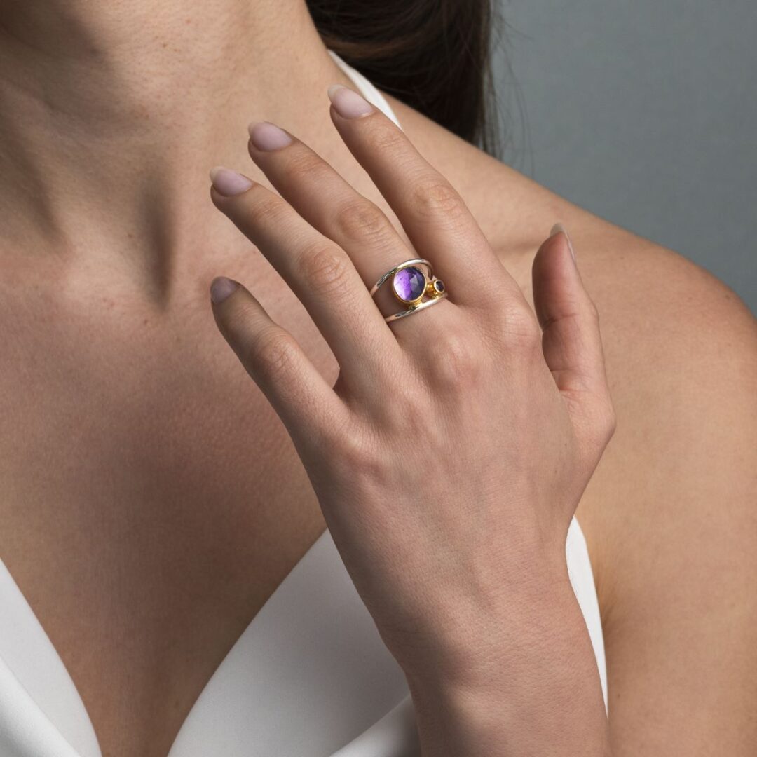 Amethyst Ring in 925 Silver & Gold Plating