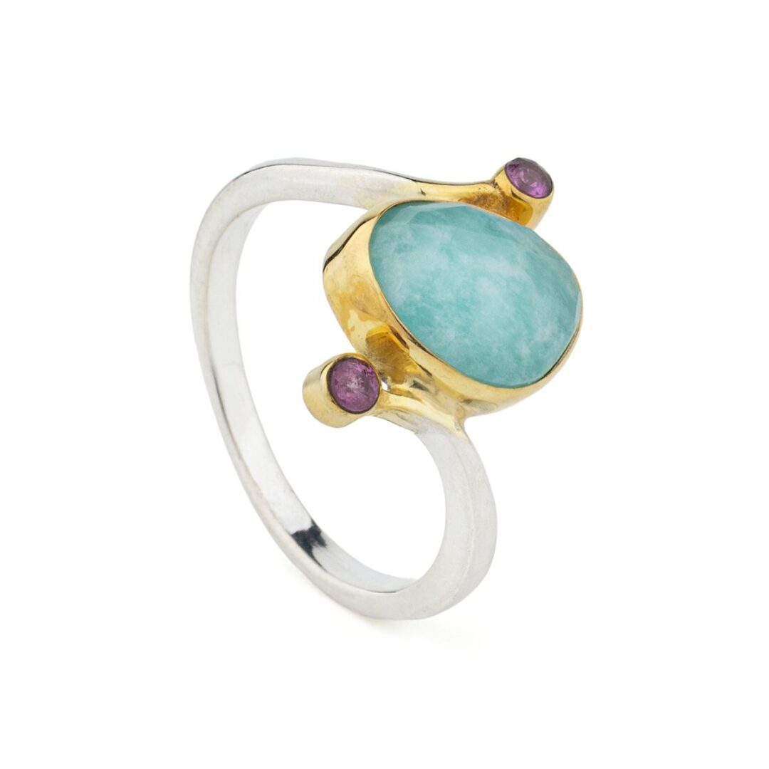 Amazonite Ring in 925 Sterling Silver and Gold Plating