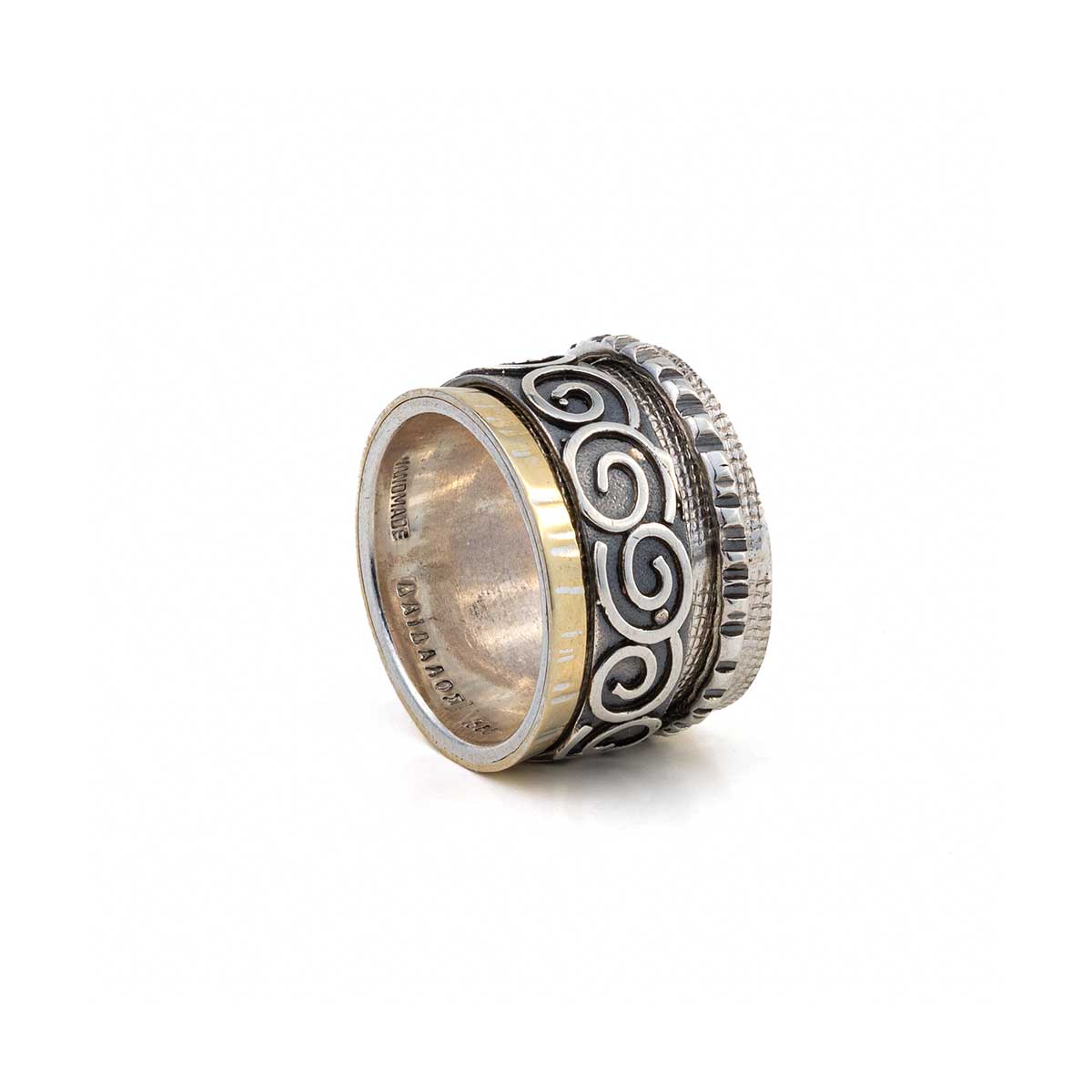 Spiral Spinner Ring – 925 Sterling Silver and 14K Gold