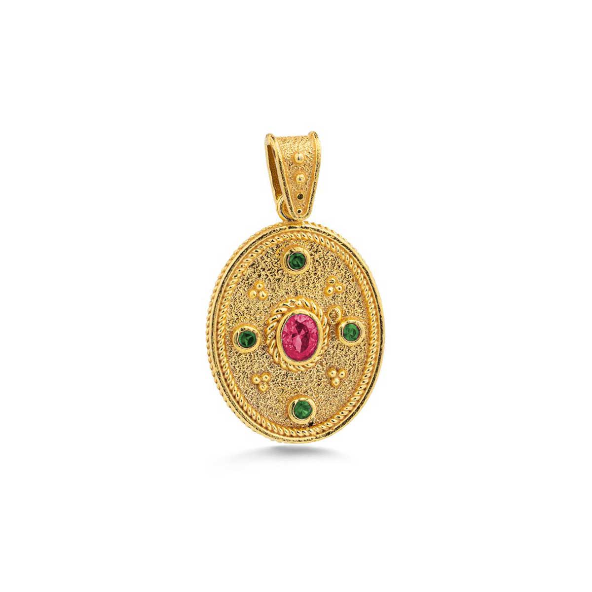Byzantine Oval Pendant with Multicolor Zircon Stone