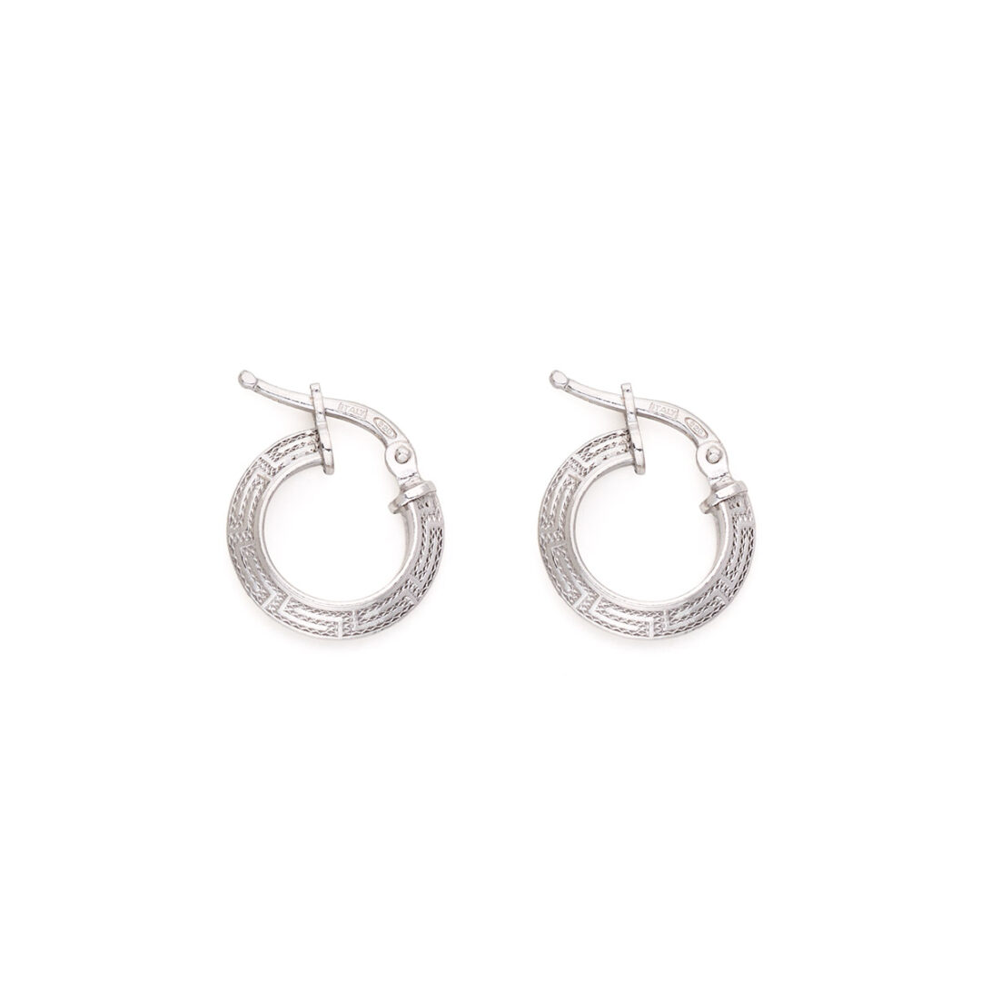 Greek Key Mini Hoop Earrings in Sterling Silver