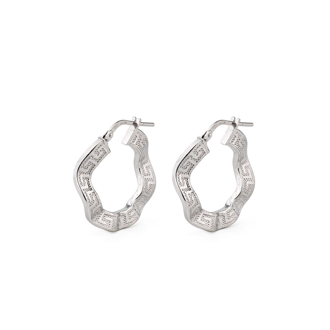 Greek Meander Hoop Earrings in Sterling Silver